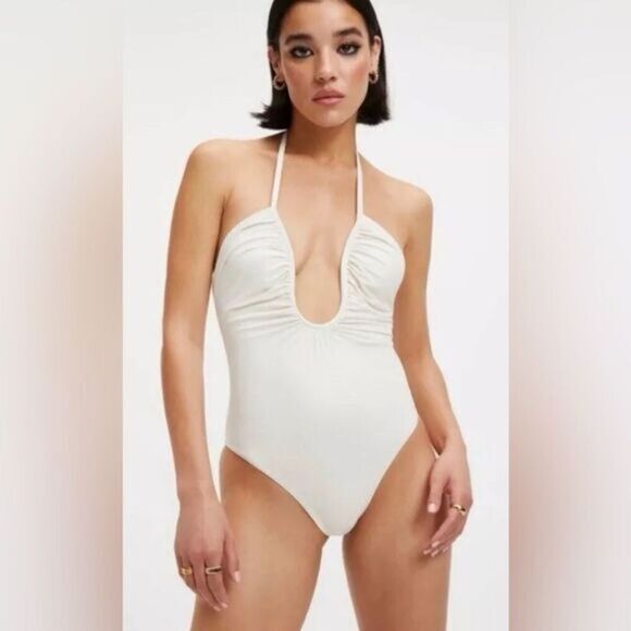 NWT Good American Plus Size Leilani Ivory One Piece Halter Swimsuit - Size 7/4XL - Picture 1 of 10